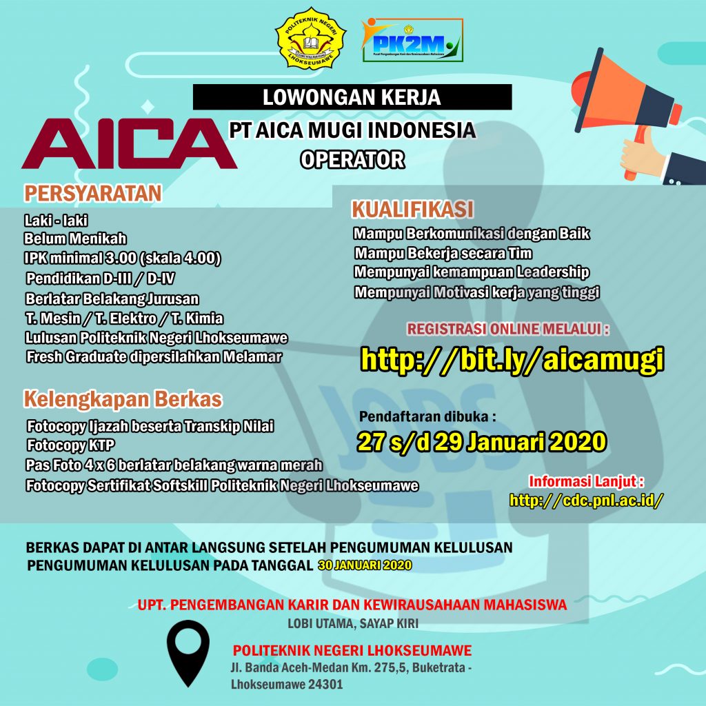 Lowongan Kerja PT AICA MUGI INDONESIA 2020 - Career Development Center