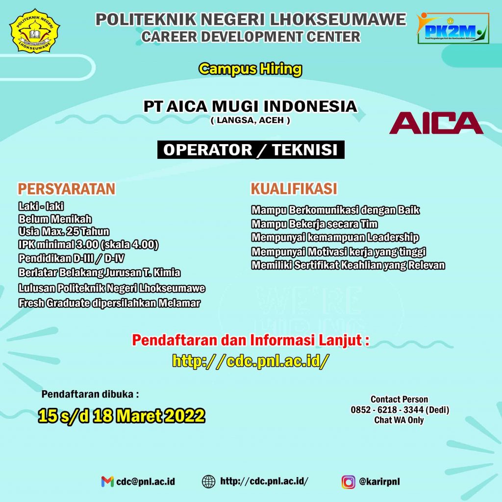 Lowongan Kerja PT Aica Mugi Indonesia (Langsa) - Career Development Center